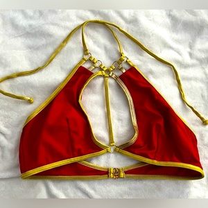 Red and gold bikini top